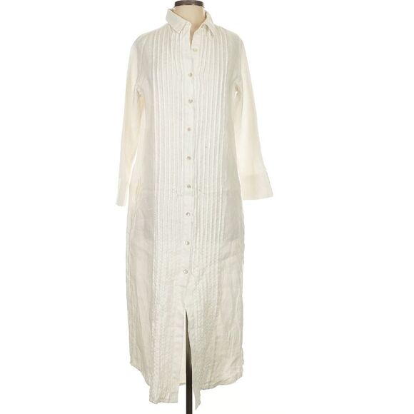 Lanhtropy Pacific Dress 100% Linen Long Sleeve Button Front Long with Pockets M - Picture 2 of 9